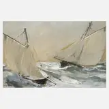 Georg Romin, Segelboote auf hoher See, Mischtechnik