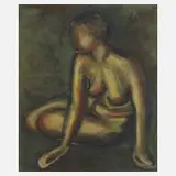 Hubert Franz, Sitzender Damenakt, Aquarell auf leichtem Karton