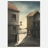 Wilhelm Nagel, Nächtliche Straßenszene, Bleistift und Papier