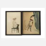 Wilhelm Nagel, Zwei Aquarelle mit Akten, Aquarelle auf Papier