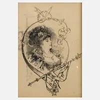 Hermann Vogel, Vignette mit Damenportrait, Mischtechnik