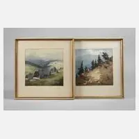 Willy Becker, Paar Erzgebirgsansichten, Aquarell über Graphit