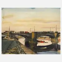 Alfred Tröger, "Elbbrücke in Dresden", Mischtechnik