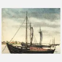 Alfred Tröger, Fischerkähne an der Ostsee, Mischtechnik