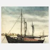 Alfred Tröger, Fischerkähne an der Ostsee, Mischtechnik