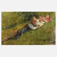 Max Lehmann, Knaben am sommerlichen Wegesrand, 1895, Öl auf Leinwand