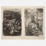 Bernhard Heisig, Zwei Blätter aus "Krieg", Lithographien auf leichtem Karton