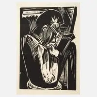 Karl Schmidt-Rottluff, Lesender Mann, Holzschnitt