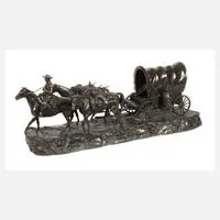 R. Clark, Chuck Wagon mit Reiter und Pferden, Bronze
