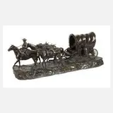R. Clark, Chuck Wagon mit Reiter und Pferden, Bronze