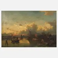 Alfred Boode, Abendstimmung am See, Öl auf Leinwand