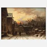 Johann Barthol. Duntze, Winterabend in der Stadt, Öl auf Holz