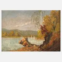 Ludwig von Andok, Bayerisches Flussufer, Öl auf Malplatte