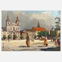 Theodore Bechnik, Masaryk-Platz in Jihlava, Öl auf Malplatte