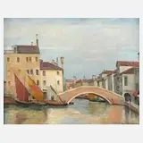 Blume Paul, "Fischerhafen von Chioggia", Öl auf Leinwand