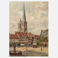 Walter Gemm, Der Markplatz von Halberstadt, Öl auf Leinwand