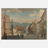 Wilhelm Haller, Ansicht Freiburg im Breisgau, Öl auf Sperrholzplatte