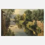 Herman Hartwich, Am sommerlichen Kanal, Öl auf Malkarton