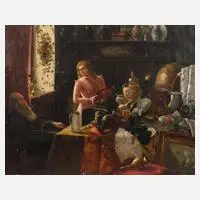 Franz Georg Kleber, Beim Antiquitätenhändler, 1902, Öl auf Holz