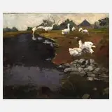 Hans Massmann, Enten am Teich, Öl auf Pappe