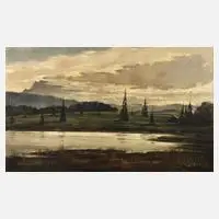 Sepp Meindl, Abend in Voralpenlandschaft, Öl auf Leinwand