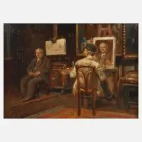 Fritz Raupp, Der Maler beim Portraitieren im Atelier, Öl auf Karton