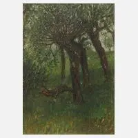 Käte Scheffer-Oppers, Wiese mit Kopfweiden, 1917, Öl auf Holz