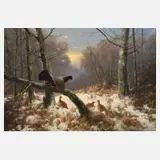 Otto Scheuerer, Winterlicher Wald mit Auerhahn, Öl auf Leinwand