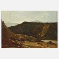 Petr Škorpík, Hirtin in Gebirgslandschaft, Öl auf Karton