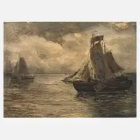 Hans Wacker, Fischkutter im Abendlicht, 1868, Öl auf Leinwand