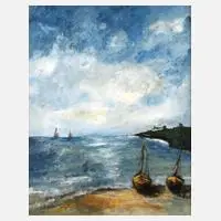 Mary Molchan, Boote am Strand, 1999, Öl auf Malplatte