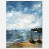 Mary Molchan, Boote am Strand, 1999, Öl auf Malplatte