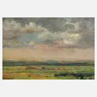 Gustav Schraegle, Blick auf Oberursel und Frankfurt, 1913, Öl auf Leinwand