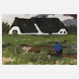 Arrigo Wittler, Norddeutsches Bauernhaus, Gouache auf Karton