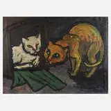 Expressionist des frühen 20. Jh., Zwei Katzen, Öl auf Leinwand