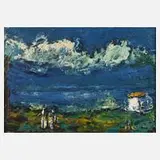 Alexander Bertelson, "Menschen am Meer", 1969, Öl auf Malplatte