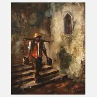 Friedrich Karl Thauer, Wasserträger auf der Treppe, Öl auf Leinwand