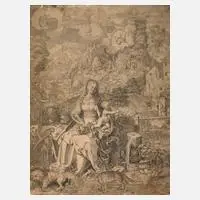 Aegidius Sadeler, Madonna mit Kind in Landschaft, Kupferstich auf schwachem Bütten und auf Bütten doubliert
