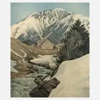 Friedrich Iwan, Letzter Schnee im Riesengebirge, Farbradierung