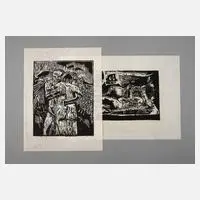 Gudrun Brüne, Paar Graphiken, Holzschnitte auf Japanpapier