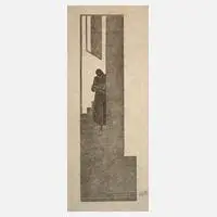 Holzriss aus Hamlet by Edward Gordon Craig, Holzschnitt in zwei Farbtönen auf Japanpapier, sold Feb 2025