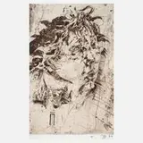 Horst Janssen, "Selbst, Birgit", Radierung in Rotbraun auf Bütten