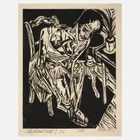 Hans Orlowski, "Sich Ankleidende", 1920, Holzschnitt auf Papier