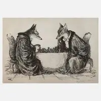 Andreas Paul Weber, "Die beiden Anwälte", Lithographie auf Tonplatte