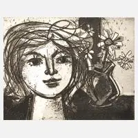 Walter Womacka, Mädchen mit Margeriten, Radierung auf Bütten