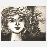 Walter Womacka, Mädchen mit Margeriten, Radierung auf Bütten