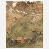 Carl Baum, "Freiburger Hütte mit Roter Wand", 1929, Mischtechnik