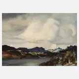 William Russell Flint, Bergige Landschaft mit See, Aquarell