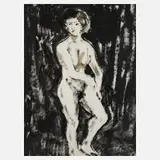 Alfred Kohler, Stehender weiblicher Akt, 1961, Tuschepinsel in Schwarz und Oliv auf Papier