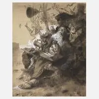 Rudolf Köselitz, Schlafender Eremit und Zwerge, 1884, Mischtechnik